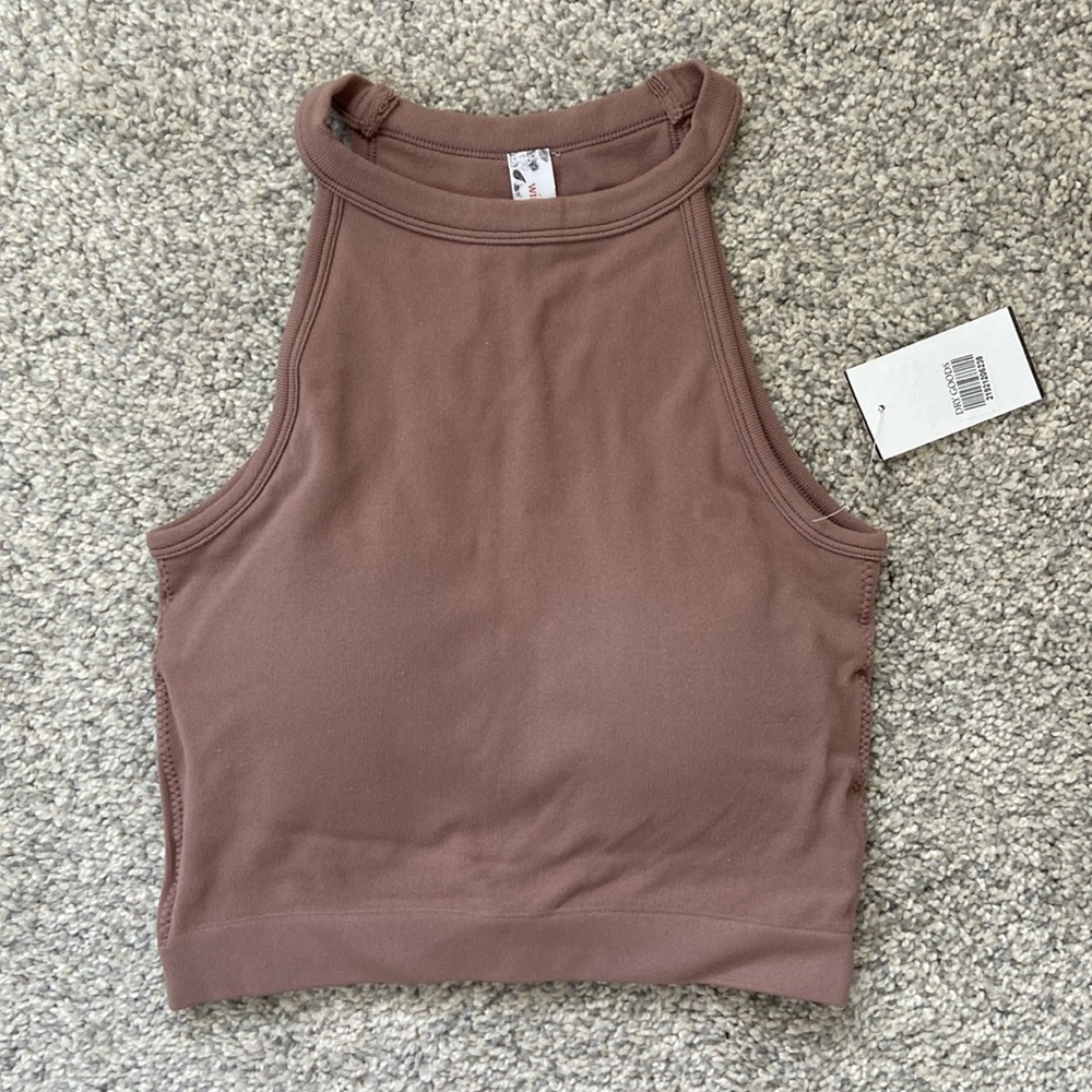 Tan/Mauve High-Neck Crop Top